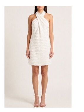 The Abbey Glass Alys White Halter Modern Textured Fabric Shift Dress Size Large